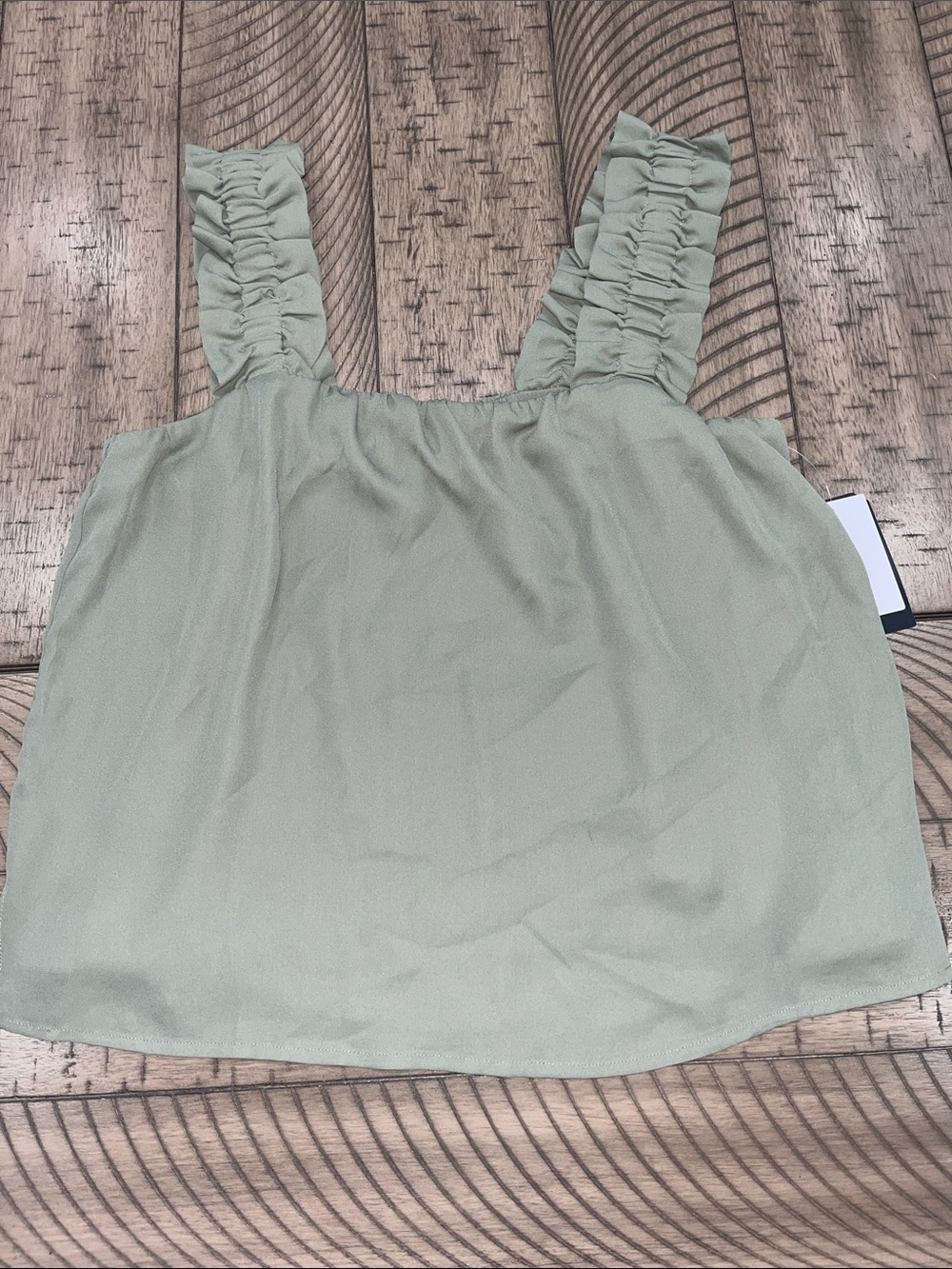 Melrose and Market Medium Ruffled Strap Tank Top in Sage Green